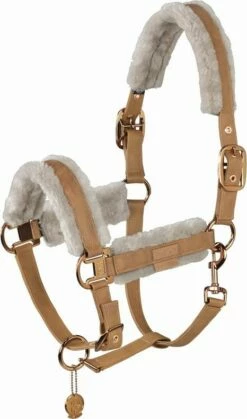 ESKADRON Halter - DOUBLE PIN METALLIC FAUX LEATHER FF, Cognac